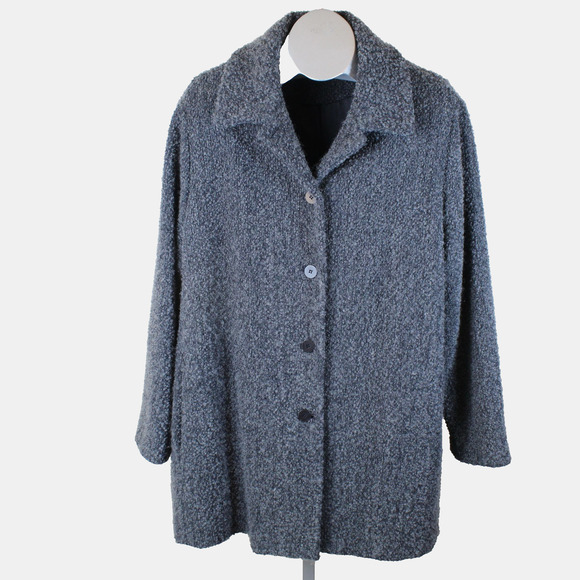 Eileen Fisher Wool Coat Womens Large Gray Boucle Classic Jacket Minimalist Teddy - Picture 1 of 6